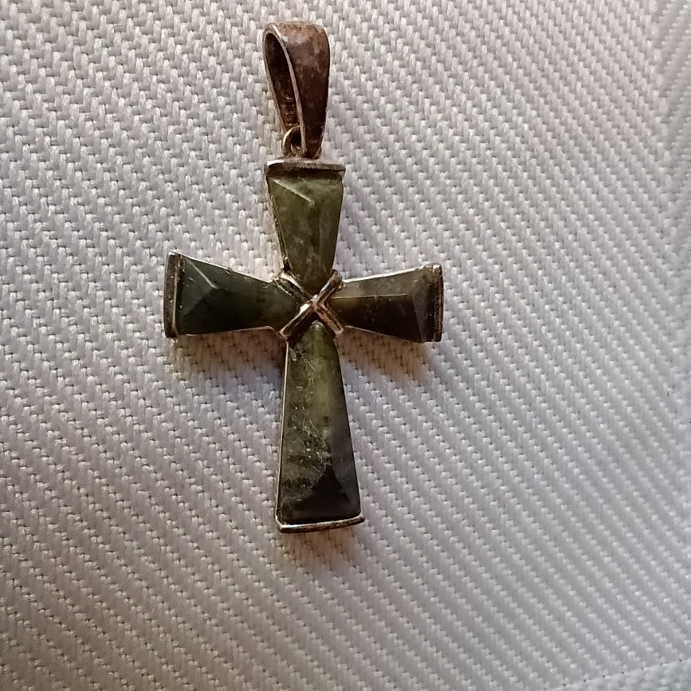 Irish Connemara Marble Sterling Silver Celtic Cross